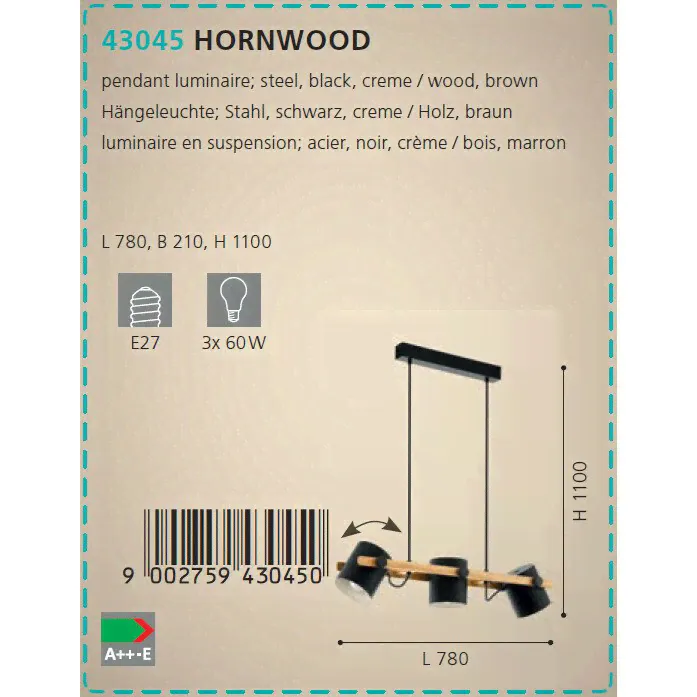 Люстра Eglo Hornwood 43045, 78 x 110 x 21 см